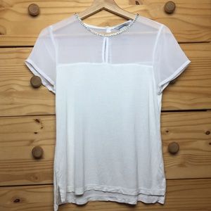 H&M White Blouse w/Beaded Neck